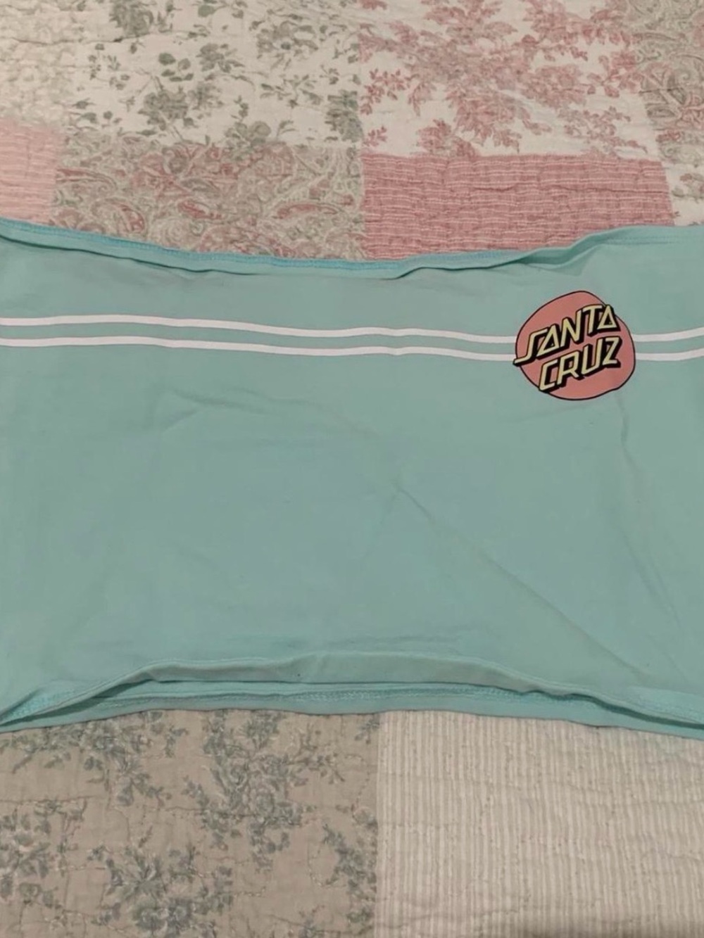 Santa Cruz Mint Tube Crop Top with Pink Logo